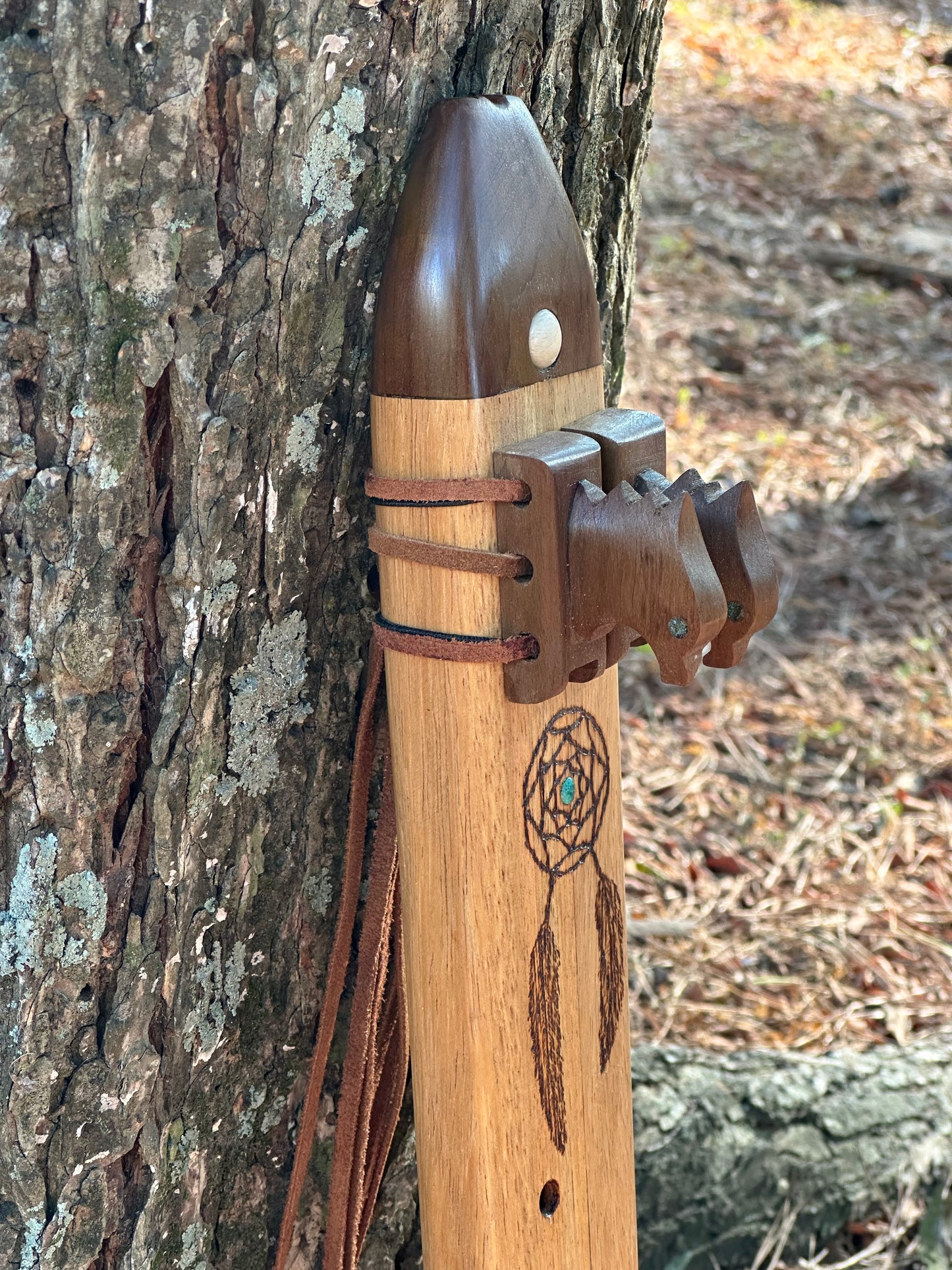 Dreamcatcher Cherry Wood Native American Style Drone Flute, Eagle - Made to Order, F, F#, G and Am