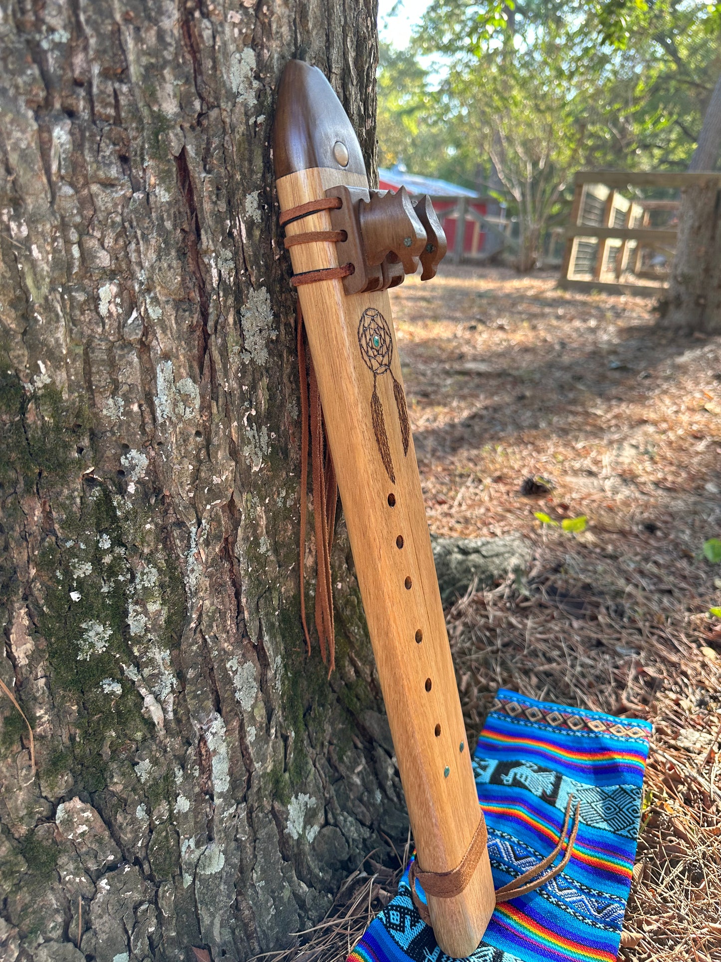 Dreamcatcher Cherry Wood Native American Style Drone Flute, Eagle - Made to Order, F, F#, G and Am