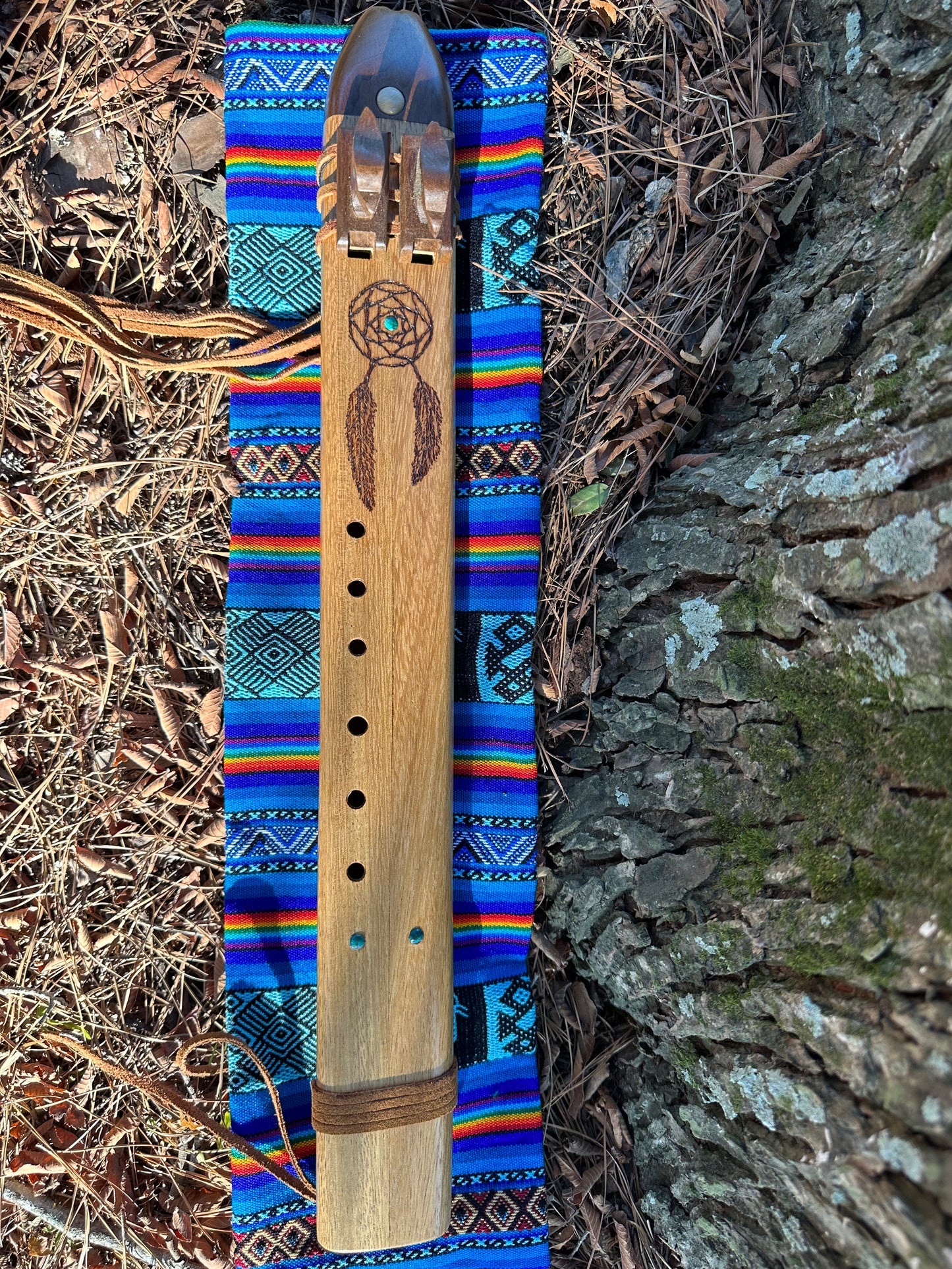 Dreamcatcher Cherry Wood Native American Style Drone Flute, Eagle - Made to Order, F, F#, G and Am