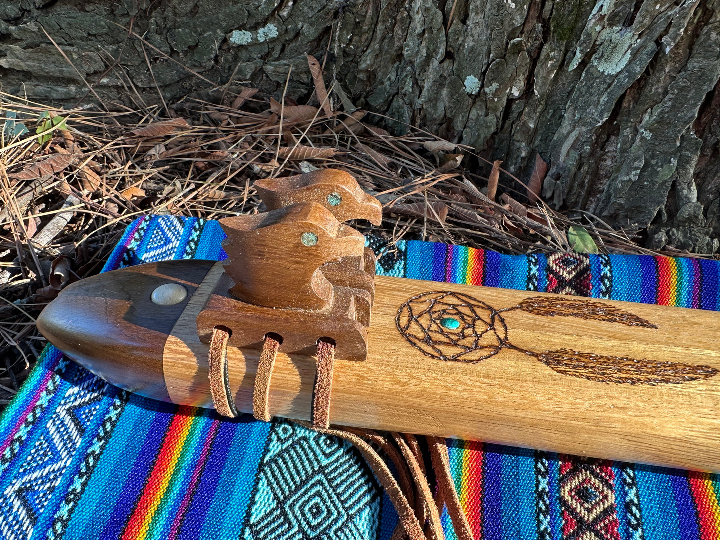 Dreamcatcher Cherry Wood Native American Style Drone Flute, Eagle - Made to Order, F, F#, G and Am